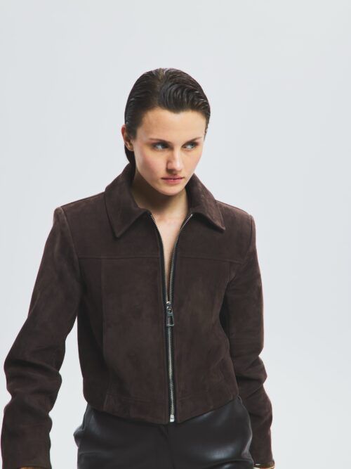 HESTER SUEDE LEATHER JACKET - DARK BROWN